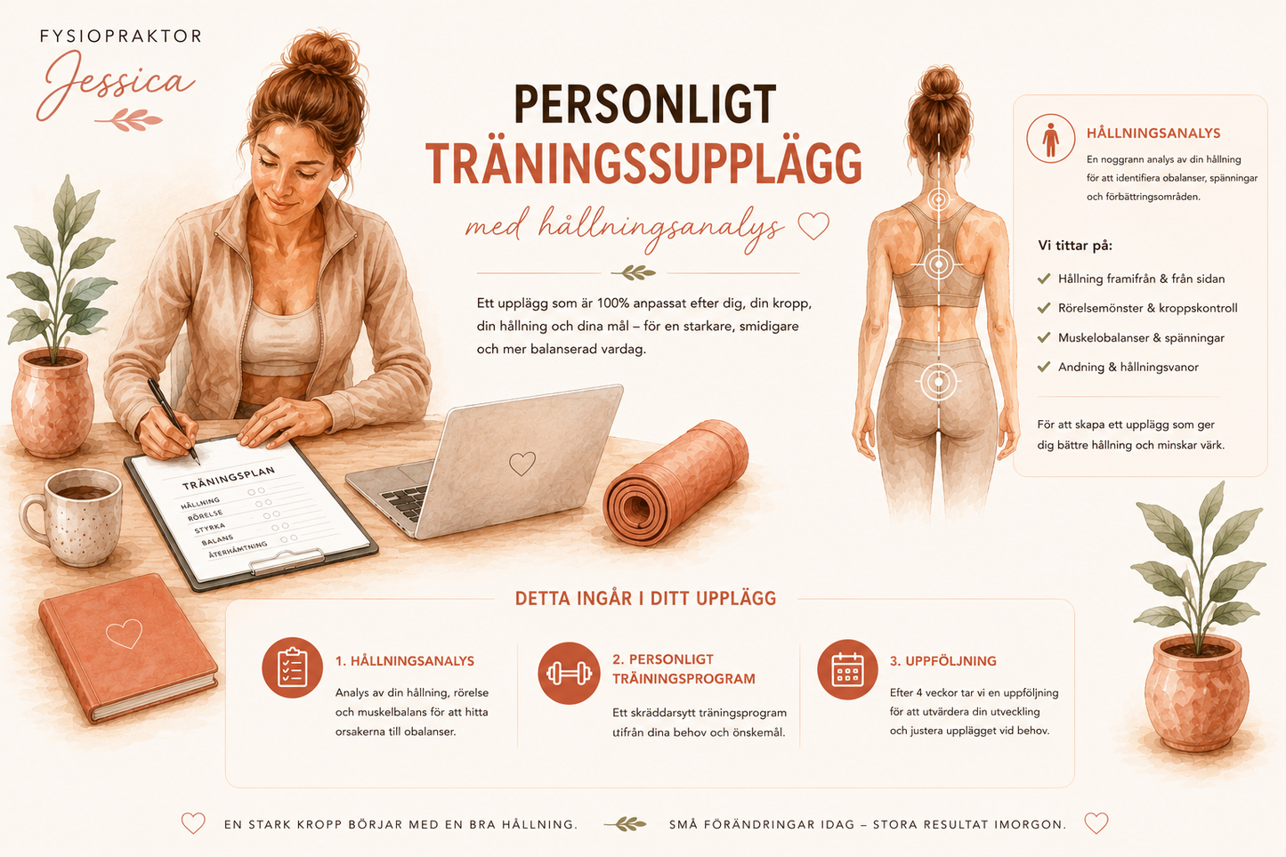 Personligt träningsupplägg med hållningsanalys